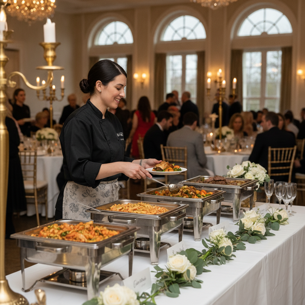 Caterer serving at a wedding event